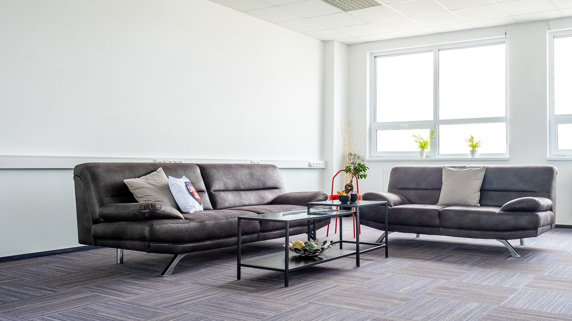 Zažijte pohodovou atmosféru našich prostorných kanceláří s krásným výhledem.